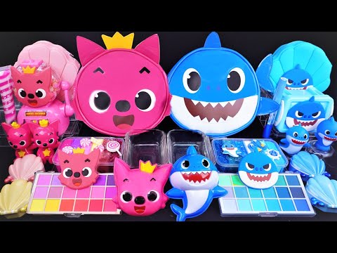 Pink vs Blue Slime Mixing Random Cute, shiny things into slime #Pinkfong #ASMR #slimevideos #슬라임