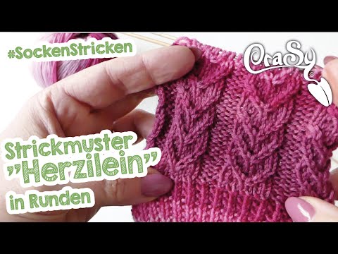 Strickmuster:Sockenmuster "Herzilein" knitting stitch "hearts" with english subtitles
