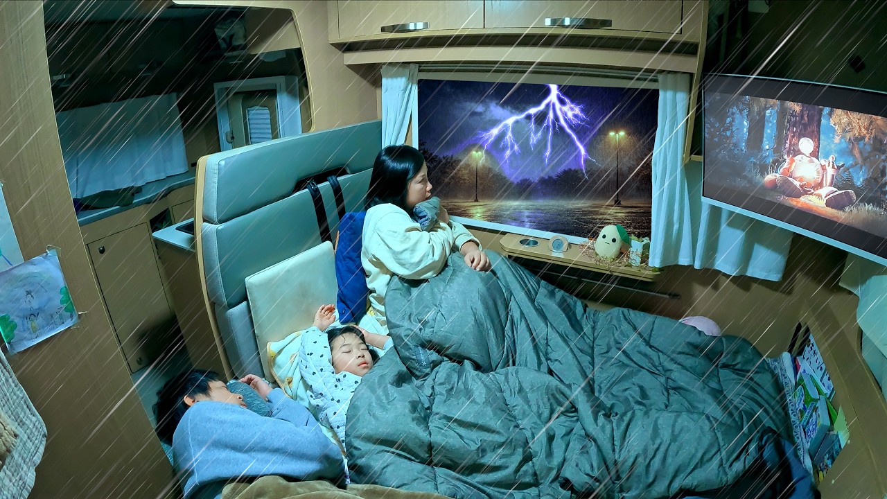 【深夜2時の雷雨】強烈な雨音に叩き起こされ怯える車中泊｜キャンピングカー車中泊旅