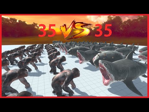 GORO THE GIANT VS MUTANT MEGALODON (35vs35) - ANIMAL REVOLT BATTLE SIMULATOR