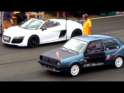 VW GOLF 2 vs AUDI R8 1/4 Mile Drag Race Viertelmeile Rennen Acceleration