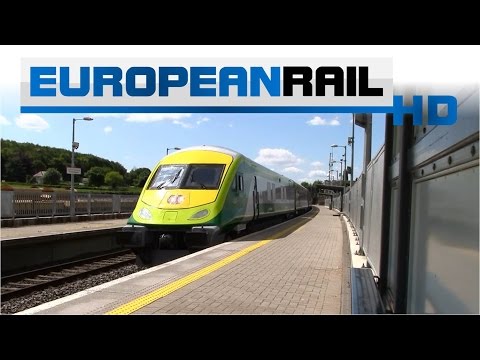 Iarnród Éireann Irish Rail 22000 DMU 22047 arrives & 201 loco 221 + Mark 4 4004 passes Portarlington