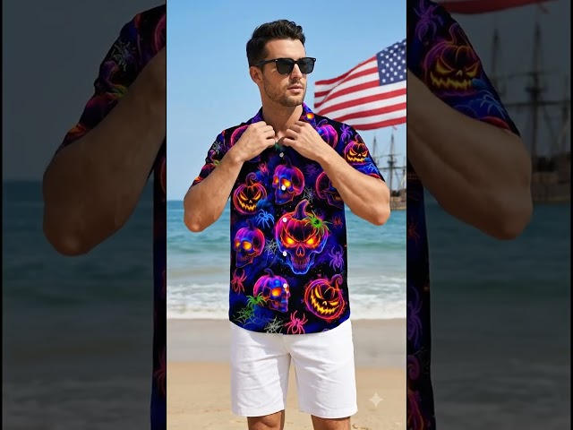 Vídeo relacionado con Camisa Calaveras Hombre Camisa Halloween Hombre Camisas Manga Corta Verano Hawaiana Flores Camiseta Halloween Cubre Botones
