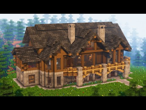 How to Build Log Mansion + Interior in Minecraft | Tutorial