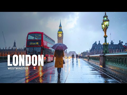 Rainy Day London Walk (Westminster & Big Ben) | 【4K HDR】ASMR Rain Sounds