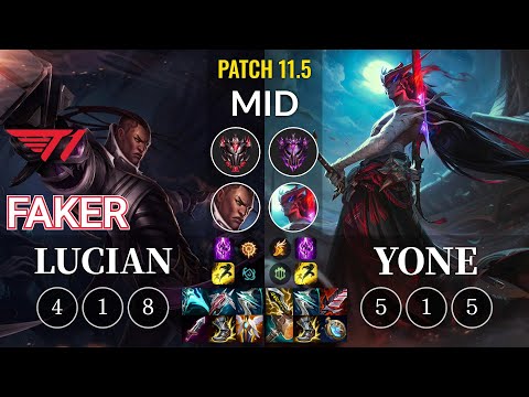 T1 Faker Lucian vs Yone Mid - KR Patch 11.5