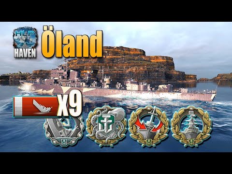 Destroyer Öland on map Haven, 9 ships destroyed - World of Warships