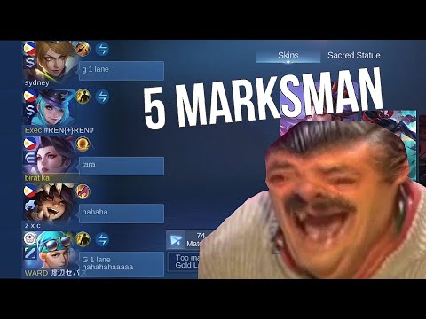 5 MARKSMAN IN RANK GAME 😆 | 1 LANE ONLY 😆 - Mobile Legends Bang Bang