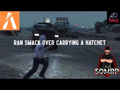 Gta V Fivem Roleplay (SOMRP Server). Man with a hatchet gets run over by an erratic driver.