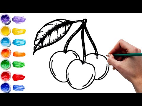 how to draw a cherry | draw funny cherries | drawing cherry with color