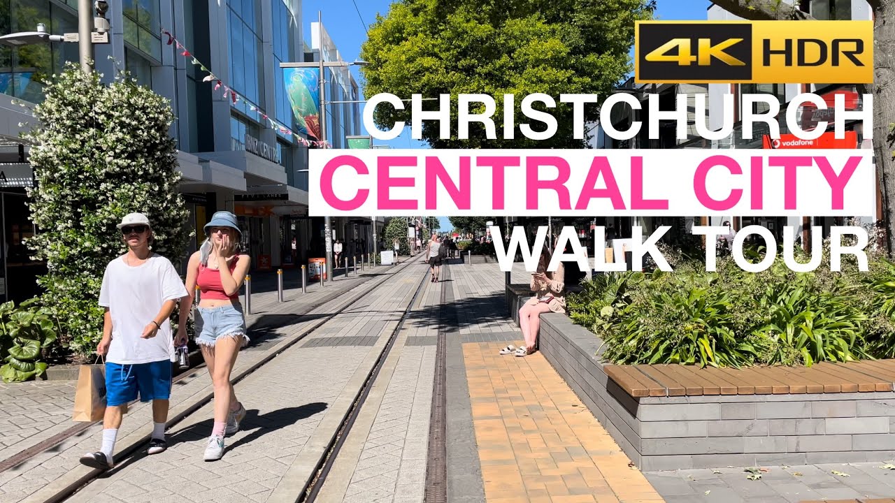 Immersive street-level walking tour through Christchurch, New Zealand, showcasing authentic urban landscapes, local architecture, and the vibrant atmosphere of the city's neighborhoods