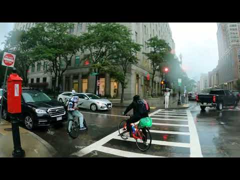 Boston MA Heavy Rain and City ASMR Walk. Huntington Ave to Boston Public Garden. Binaural Audio.