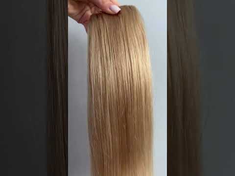 Натуральне волосся на заколках 38 см, 7 пасм, 100 грам, світло-русяве з меліруванням (№18/613) video