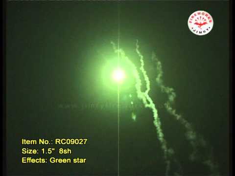 Green star 1.5" 8 shots roman candle fireworks effect -- RC09027