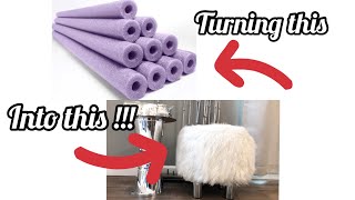 DIY FUR OTTOMAN ! MADE OUT OF POOL NOODLES ! DOLLAR TREE DIY|