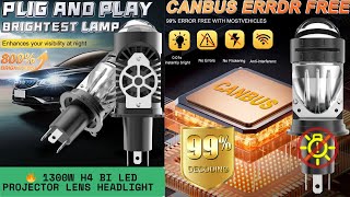 🔥 1300W H4 Bi LED Projector Lens Headlight | 1,000,000LM CANBUS Plug & Play for Motorcycle/Car!