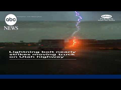 Lightning bolt nearly strikes moving truck on Utah highway