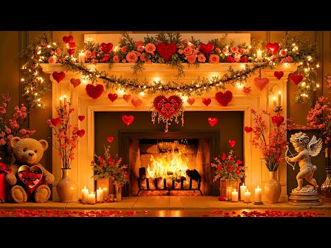 Cozy Valentine's Day Fireplaces Music 💖 Romantic Valentine's Music 🌹💝 Happy Valentine's Day