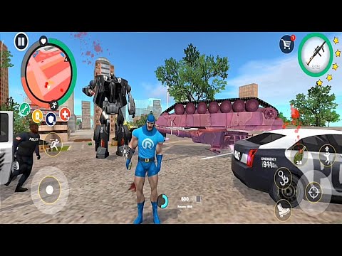 Rope Hero: Vice Town | Destroyed  Black Police Robot car | Drive Pink Tank - Android gameplay