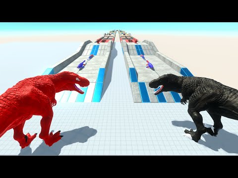 DARK T-REX vs RED T-REX RACE BATTLE COMPETITION - Animal Revolt Battle Simulator ARBS