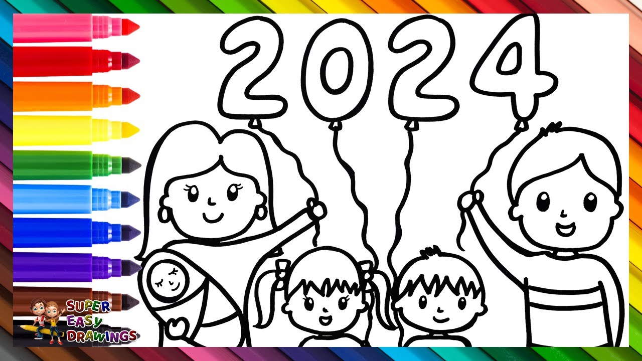 Drawing and Coloring a Family on New Year's Eve 👩👨👶👧👦🎉🎈❤️ 2024 🎉 Drawings For Kids