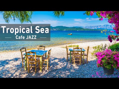Morning Santorini Seaside Coffee Shop Ambience &Wave Sounds - Relaxing Bossa Nova Music, Study Music