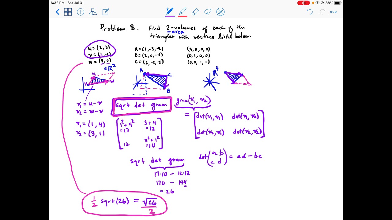 Problem 10. Areas via Gram matrix determinant