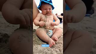 Funny baby reaction on the beach  #shorts