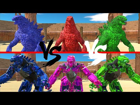 X3 Colored Godzilla vs X3 Colored MechaGodzilla 2021 - Animal Revolt Battle Simulator