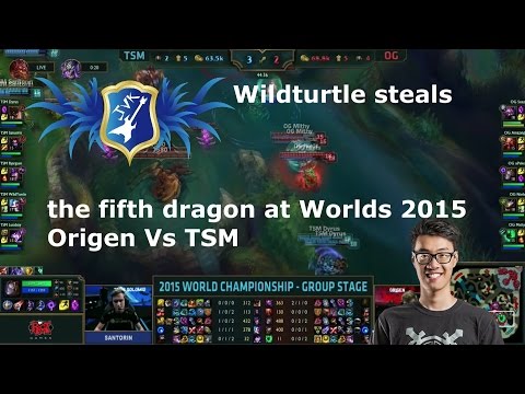 LoL - Wildturtle steals the fifth dragon at worlds - Origen Vs TSM