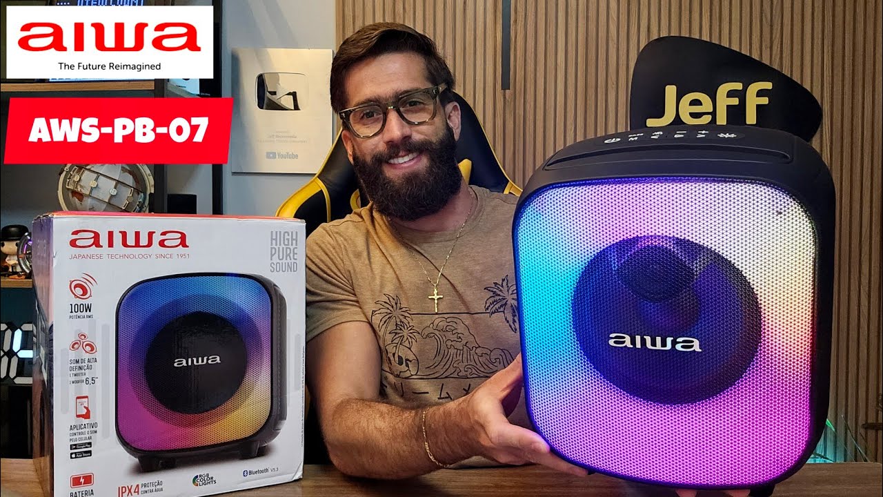 Miniatura da avaliação em vídeo de Caixa de Som AIWA PB-07 Bluetooth 8H RGB USB TWS Preto