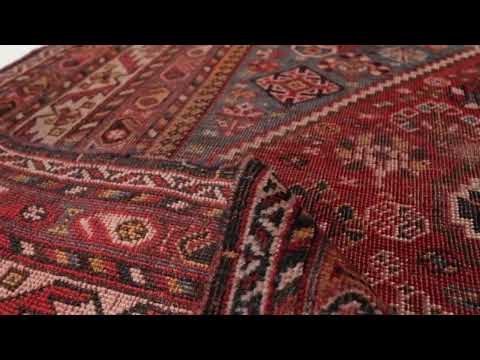 Antique Qashqai Rug with Geometric Medallions in Red & Blue