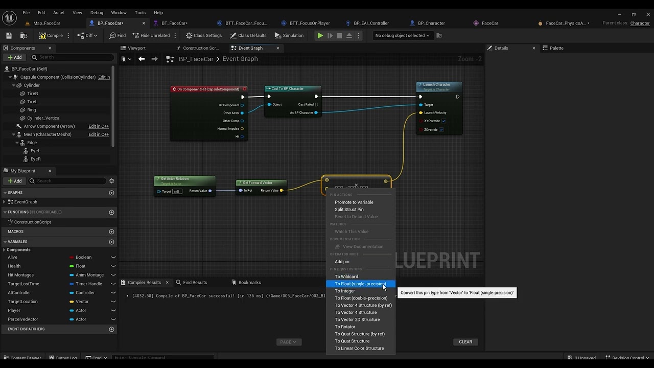 Unreal Engine Pin Conversion from Vector to Float Single Precision