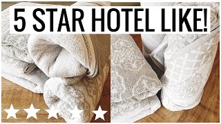 3 SIMPLE Ways to FOLD A BATH TOWEL! (Roll your TOWELS Like a SPA) | Andrea Jean Cleaning
