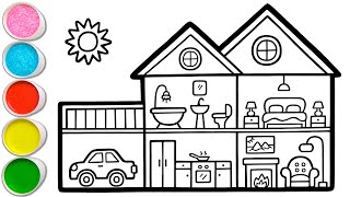 Download lagu House Cross Section Drawing, Painting and Coloring for Kids, Toddlers | How to Draw, Paint Easy #262 mp3