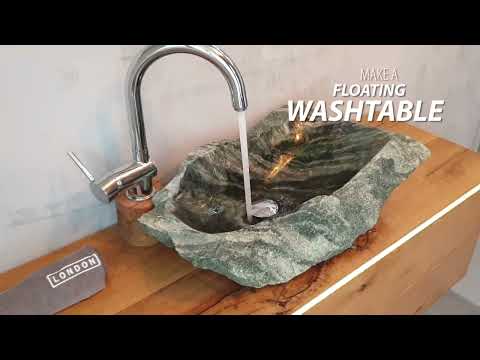 Oakwood Floating Vanity | Washtable | with Marble Hand Carved Stone Sink Video