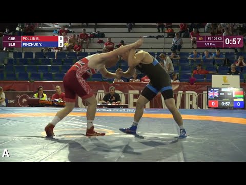 1/8 FS - 100 kg: Y. PINCHUK (BLR) df. B. POLLIN (GBR) by VSU, 10-0