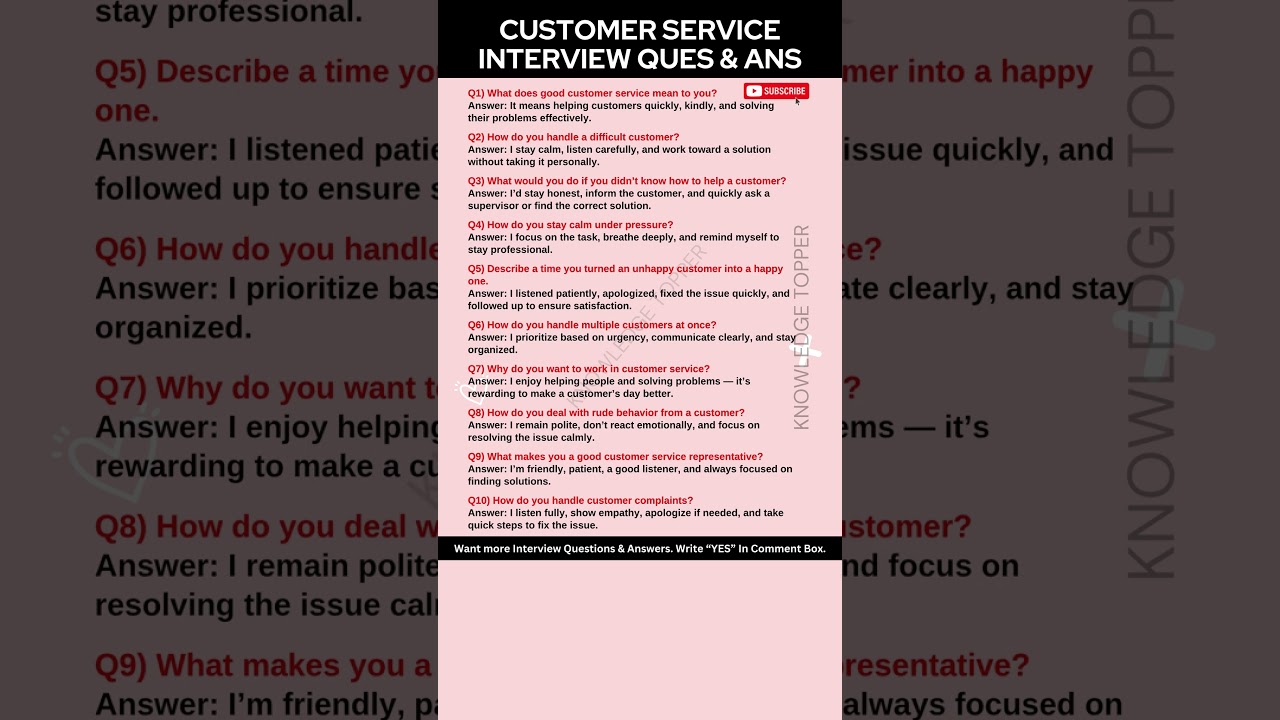 Customer Service Interview Questions and Answers | Customer Support Interview Questions and Answers