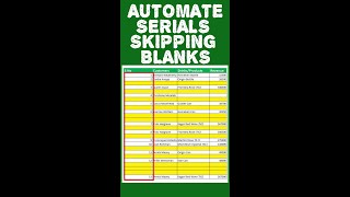 How to automate serial numbers in excel skipping blank rows