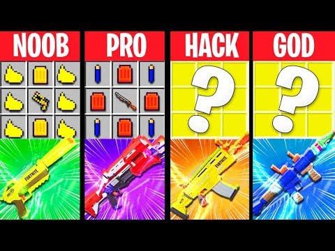 Minecraft Battle: FORTNITE NERF BLASTERS MOD CRAFTING CHALLENGE - NOOB vs PRO vs HACKER vs GOD