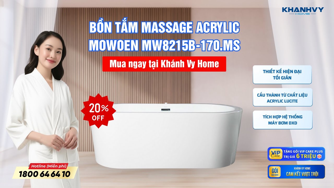 Bồn Tắm Massage Acrylic Mowoen MW8215B-170.MS