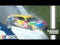 Kyle Busch loses a tire, spins through the grass at Kansas Speedway