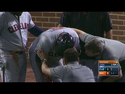 CLE@BAL: Uribe shaken up after being on the ear