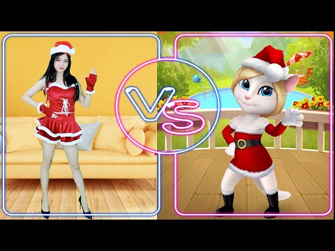 Cute Girl Imitate Santa Angela Noel Cute Gir - My Talking Angela In Real Life Merry Christmas 2021