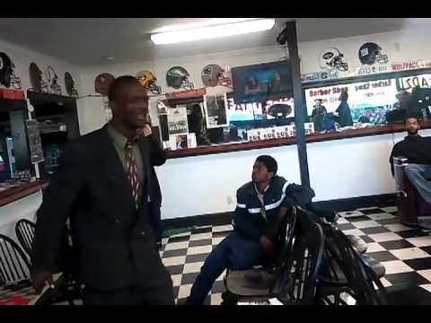 Man singing about life in barbershop. This is real talent. (High Quality)