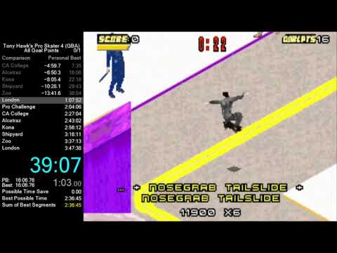 Tony Hawk's Pro Skater 4 (GBA) "All Goal Points" speedrun in 1:34:14