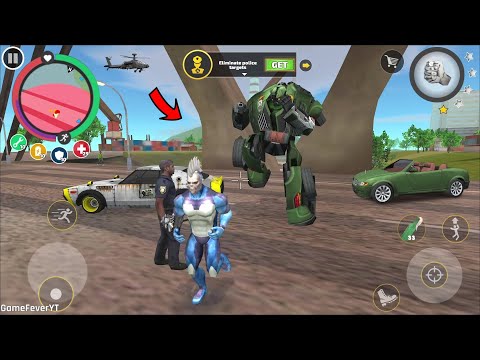Rope Hero Vice Town (skull rope hero fight police car robot on bridge) - Android Gameplay HD