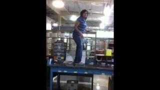 Scared by green lizard at work