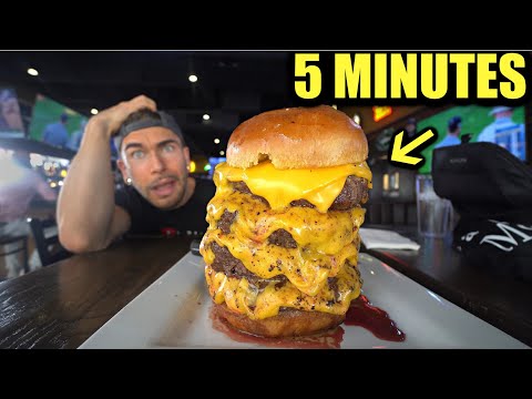 "UNBEATABLE" 5 MINUTE BURGER CHALLENGE | Cold Beer & Cheese Burgers Patty Record Challenge