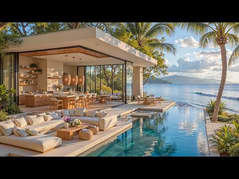 Elegant Seaside Ambience With Soft Jazz Music A Relaxing Lounge Space & Gentle Waves For Unwind #...